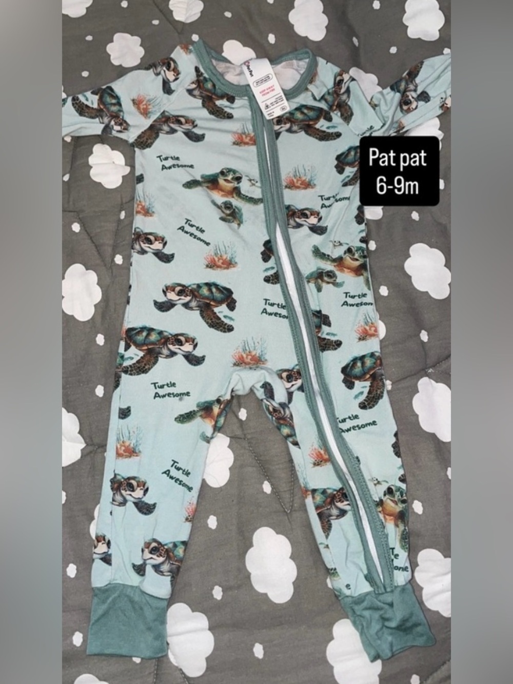 PatPat Light Aqua Turtle Print Footed One-Piece